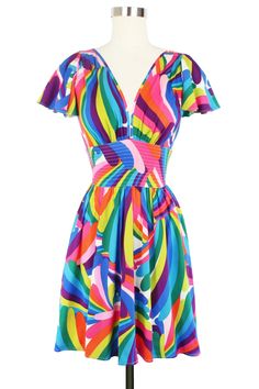 Deep Cut Camilla Mini Dress - Rainbow Bright Rainbowcore Fashion, 1980s Fashion Trends, Best Maxi Dresses, Rainbow Outfit, Rainbow Bright, Rainbow Dress, Clothing And Textile, 1980s Fashion, Whimsical Fashion