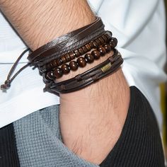 Elevate your wrist game with our 4pc braided leather brown bracelet set. Crafted from high-quality leather, these bracelets offer a stylish and versatile accessory option for any occasion. Whether you're dressing up for a night out or keeping it casual during the day, these trendy bracelets will add a touch of sophistication to your look. The set includes four different designs, allowing you to mix and match or wear them separately for a variety of looks. With their comfortable fit and durable construction, these bracelets are sure to become a staple in your accessory collection. Key Features; 👑 Stylish Designs: Each bracelet features a unique braided leather design, adding texture and visual interest to your wristwear. 💼 Versatile Accessory: Perfect for both casual and formal occasions, Casual Brown Leather Beaded Bracelets, Casual Brown Braided Leather Bracelet, Casual Brown Leather Braided Bracelets, Casual Brown Leather Strap Braided Bracelet, Casual Brown Leather Braided Bracelet, Masculine Brown Braided Bracelet For Gift, Masculine Brown Braided Bracelet As Gift, Wedding Groomsmen Attire, Leather Bracelet For Men