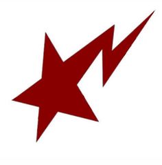 a red star with two arrows pointing up to the right and left side, on a white background