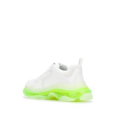 Balenciaga's white Triple S trainers are an avant-garde reworking of one of the label's cult styles. They're crafted from mesh and leather panels with an embroidered logo at the side, then set on a chunky fluorescent rubber sole.White/neon yellow Logo print to the sideRound toeFront lace-up fasteningPull-tab at the heel Chunky rubber soleComposition: Leather, mesh and leather panelsSole: Rubber 100%Lining: Fabric 100% White Custom Sneakers With Translucent Outsole In Mesh, Custom White Mesh Sneakers With Translucent Outsole, White Mesh Sneakers With Contrast Sole, Streetwear Custom Mesh Sneakers With Perforations, Designer Custom White Sneakers With Translucent Outsole, White Designer Mesh Sneakers, Designer White Mesh Sneakers, White Balenciaga, The Bronx New York