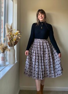 Such a beautiful vintage 1980s Purple Floral Skirt. Would look amazing in summer. Really comfortable and easy to wear. it has a zip and clasps at the back. Looks handmade  Would fit around UK size 8-10 Skirt Measurements - Waist: 27" Hips: 36" Length: 28.5" (Shown on a 5ft 3" model) How to Care: Hand Wash When you unpack your order, hang it up and let it relax to let the creases drop out, either steam it or gentle press on the reverse side of the garment with a warm iron. Please bear in mind you Purple Floral Skirt, Skirt Measurements, Winter 2023, Floral Shirt, Purple Floral, True Vintage, In Summer, Pleated Dress, Dress Patterns