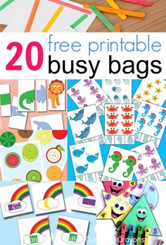 20 free printable busy bags for toddlers to use with their own books and crafts