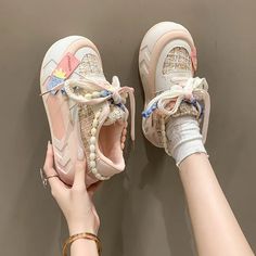 🍍 Step into Sweet Summertime: Bring a burst of fruity fun to your footwear collection with Pastel Fruit Sneakers, the perfect blend of playful style and summery vibes. These sneakers are designed for those who want to add a touch of sweetness to their steps. Spring Flats, Round Toe Sneakers, Shoes Teen, Shoes On Sale, Shoes Spring, Yellow Shoes, Women Sneakers, Wholesale Shoes, Mixed Colors