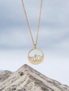 14K gold thick layered over High Quality Solid Stainless Steel. can be worn in water.  Our jewelry is made to last, anti-tarnish, higher durability than a regular gold-plated brass material, perfect for everyday wear. * Finish: 14K Gold * Natural/Mountain view forest princess necklace * Featuring Adjustable Chain 16.5 inches to 18.5 inches. * All items are nicely packaged ready to gift in elegant jewelry boxes We meet your demands with expert craftsmanship. Our biggest goal is to serve you in to Forest Princess, Natural Mountain, Jewelry Princess, Wanderlust Jewelry, Mountain Jewelry, Princess Jewelry, Princess Necklace, Girl Jewelry, Sister Love