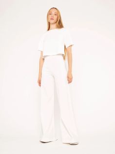 Off-White Ponte Knit Wide Leg Pant Ripley Rader, Chic Natural, White Wide Leg Pants, Perfect Pant, Wide Leg Pant, Knit Shorts, The Chic, Bottoms Pants, Body Types