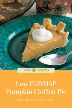 a slice of low fodmap pumpkin chiffon pie on a green plate