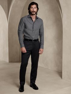 True Slim Dobby Dress Shirt | Banana Republic Formal Pant And Shirt Men, Fancy Casual Men Outfit, Formal And Casual Outfits Men, Men Special Occasion Outfit, 2 Button Suit Men, Formal Shirt And Pants Men, Professional Dress Men, Best Formal Dress For Men Wedding, Men’s Black Dress Pants Outfit