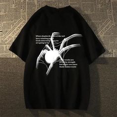 Y2K Spider Graphic Oversized T-Shirt – VONVEX Spider Graphic, Summer Korean Style, Moda Hip Hop, Hong Kong Style, Half Sleeve Tops, Streetwear Men, Streetwear Men Outfits, T Shirt Vest, Male T Shirt