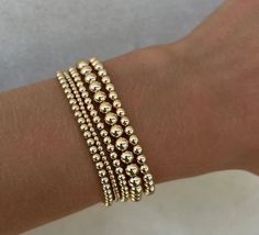 Elegant Stacked Bracelets With Round Beads, Elegant Adjustable Stacked Beaded Bracelets, Signature Bracelet, Beaded Bracelet, Gold Filled, Beaded Bracelets, Yellow Gold, Collage, Bracelet