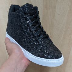 Brand New Lightweight Glitter High Top Sneakers Comfortable For Walking. Match Colors Lace Up Detail Black Party Sneakers With Glitter Accents, Black Glitter Party Sneakers, Casual Black Glitter Sneakers, Trendy Party Sneakers With Speckled Midsole, High-top Glitter Sneakers For Party, Glitter High-top Party Sneakers, High-top Glitter Print Party Sneakers, High-top Glitter Print Sneakers For Party, Party Sneakers With Glitter Print And Round Toe