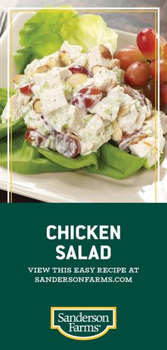 chicken salad with lettuce and grapes on a plate