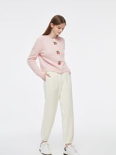 Details: Long sleeve angora knit cardigan in baby pink Featuring custom beaded cherry buttons Ribbed cuff detailing Fitted/Snug fit Materials & Care: 38.6% Nylon, 29.6% Rabbit (Angora) Hair, 28.8% Wool, 3% Spandex Dry clean only Do not bleach Size & Fit: Model is 5'7", Bust 32, Waist 24, Hips 35, wearing a size S Item #: JL4KJ04 Beaded Cherry, Chic Business Casual, Denim Jean Dress, Long Sleeve Knitted Cardigan, Pink Crewneck, Button Cardigan, Cashmere Wool, Shirt Sale, Silk Shirt