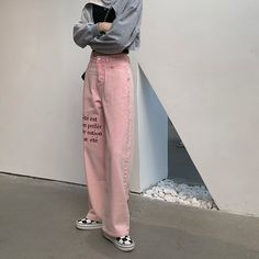 Saliency Pink jeans women's autumn 2020 new all-match daddy pants straight loose high waisted thin wide leg trousers Jeans Pant, Pink Trousers, Pink Jeans, Straight Trousers, Branded Sweatshirts, Harajuku Fashion, Colored Denim, Casual Denim, Pants Straight