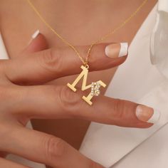 Personalized Initial with Mini Initial Gold Necklace, Custom 2 Initial 1 Necklace, 14k Gold Plated Letter Necklace, Jewelry For Women. This custom-made necklace is the perfect accessory to add a touch of elegance and individuality to your look. Crafted with care, it features two initials delicately intertwined on a 14k gold plated chain. Whether you're treating yourself or searching for a thoughtful gift for someone special, this necklace is sure to impress. ✨ Product Details: Material: High-qua Anniversary Necklace With Initial Pendant, Tarnish Resistant, Anniversary Initial Pendant Necklace, Tarnish Resistant, Anniversary Initial Pendant Necklace, Initials Pendant Necklace For Anniversary, Initial Gold Necklace, Women's Necklace, Initial Necklace Gold, Stylish Necklace, Unique Necklace