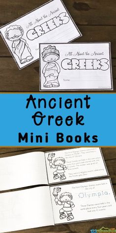 an ancient greek mini book with two pages and the title, ancient greek mini books