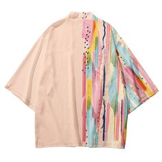 Introducing our Art Pink Kimono Shirt, a masterpiece of style and creativity. With its captivating blend of artistry and fashion-forward design, this kimono shirt is sure to make a statement wherever you go. Featuring a vibrant pink hue and an art-inspired print, our Art Pink Kimono Shirt showcases a unique and eye-catching aesthetic. The abstract patterns and brushstroke-like details create a sense of movement and artistic expression, adding an element of intrigue to your outfit. *The product r Bohemian Pink Graphic Print T-shirt, Spring Shirt With Multicolor Abstract Print, Oversized Spring Tops With Graffiti Print, Oversized Graffiti Print Top For Spring, Spring Multicolor Abstract Print Shirt, Multicolor Abstract Print Shirt For Beach, Long Sleeve Tops With Abstract Pattern For Summer, Colorful Abstract Print Tops For Summer, Colorful Abstract Print Summer Tops