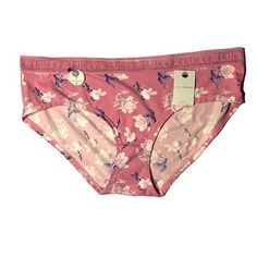 Lucky Brand Underwear (2pcs) Color: Pink/Cranberry Floral Print Size: Xl (7) Note: New With Tag Pink Cotton Brief Sleepwear, Clover Green, Lace Thong, Women's Intimates, Lucky Brand, Cranberry, Floral Print, Multi Color, Floral Prints