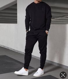 "Discover casual, trendy outfits for men that blend style and comfort. From relaxed tees to smart chinos, elevate your everyday look effortlessly. #MenFashion #CasualStyle #TrendyOutfits" Men Gym Fits, Slim Fit Outfits For Men, Black Sweatshirt Outfit Men, Tracksuit Outfit Mens, Men Tracksuit Outfit, Crew Neck Sweatshirt Outfit, Gym Fits Men, Man Tracksuit, Black Sweatshirt Outfit