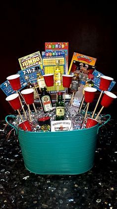 a bucket filled with lots of different items