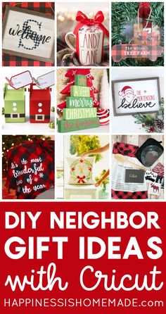 a collage of christmas gift ideas with the words, diy neighbor gift ideas