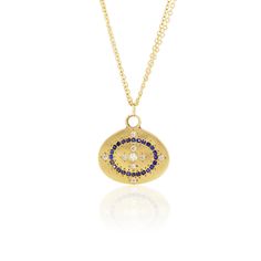 Adel Chefridi Heaven on Earth Diamond & Sapphire Pendant Necklace Earth Pattern, Sapphire Diamond Pendant, Blue Sapphire Pendant, Sapphire Necklace Pendants, Blue Sapphire Diamond, Sapphire Pendant, Yellow Gold Chain, Oval Pendant, Heaven On Earth