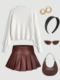 Plus Size Women Solid Color PU Leather Pleated Mini Skirt Rust Brown Casual   PU Leather Plain Pleated Non-Stretch  Women Plus Clothing, size features are:Bust: ,Length: ,Sleeve Length: Leather Pleated Mini Skirt, Plus Size Skirts, Pleated Mini Skirt, Plus Clothing, All Fashion, Mini Skirt, Pu Leather, Length Sleeve, Latest Trends