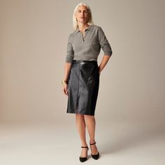 Pencil skirt in croc-embossed faux leather Midi Pencil Skirt Outfit, Pencil Skirt Outfit, Suit Guide, Pencil Midi Skirt, Hair Wrap Scarf, Midi Pencil Skirt, The Pencil, Midi Skirt Pencil, Thanksgiving Outfit