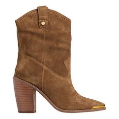 Vince Camuto® Abel Western Suede Bootie Take your western-inspired style to new heights with the Abel boot. With intricate stitching and a goldtone hardware accent at the snipped toe, this cowboy-inspired pair effortlessly upgrades your jeans or dresses with modern appeal. Chic Leather Boots For Western-themed Events, Chic Boots For Western-themed Events, Chic Round Toe Boots For Western-themed Events, Chic Boots For Western-themed Events With Round Toe, Chic Stacked Heel Boots For Rodeo, Western Heeled Boots With Heel Pull Tab For Fall, Chic Boots With Stacked Heel For Rodeo, Chic Mid-calf Boots For Fall Rodeo, Chic Leather Boots For Ranch