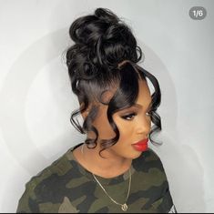 Cute Awards Day Outfits, Long Hair Black Hairstyles, Prom Updos For Black Women, Bridesmaid Wig Hairstyles, Hair Up Messy Bun, Messy Bun Ponytail For Black Women, Pincurl Updo Black Hair, Bun With Curls Hanging Down Black Women, Up Bun Hairstyles Black Women