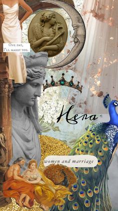 an artistic collage with peacocks and women's portraits in the style of kena