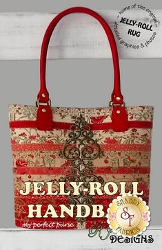 a red and white bag with the words jelly roll handbag on it