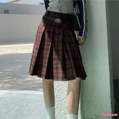 Qteee - Chic Plaid High Waist Pleated Skirt with Contemporary Design Plaid Midi Skirt, High Waisted Pleated Skirt, Plaid Pleated Skirt, Mesh Shirt, Pleated Midi Skirt, Sophisticated Design, Types Of Skirts, A Line Skirts, Pleated Skirt