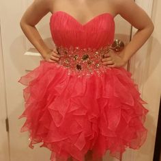 Strapless Coral Cocktail. Brand New Condition Fits Like A 2-4 Hot Pink Strapless Dress, Runway Dresses Gowns, Aliexpress Dresses, Strapless Sheath Dress, Floral Print Gowns, Strapless Denim Dress, Strapless Ruffle Dress, Purple Prom, Red Strapless Dress