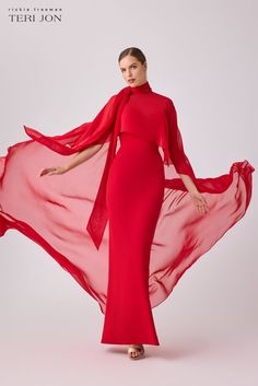 Red Carpet Affair, Chiffon Cape, Cape Gown, Gala Events, Lady Fashion, Formal Style, Mother Of The Groom, Mother Of The Bride Dresses, Dusty Blue