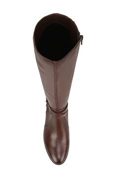 Crisscrossing straps and rich leather bring distinctive style to an equestrian-inspired boot outfitted with signature Contour+ technology for endless comfort. 1 1/4" heel (size 6 Regular Calf) 14 3/4" shaft; 14 1/2" calf circumference Removable insole with Contour+ technology Slip-resistant sole Leather upper/textile lining/synthetic sole Imported Brown Wide Calf Knee-high Boots For Riding, Brown Wide Calf Boots For Riding, Classic Faux Leather Boots With Buckle Closure, Leather Riding Boots With Buckle Closure, Brown Wide Calf Heeled Boots With Buckle Closure, Brown Wide Calf Heeled Boots With Buckle, Wide Calf Faux Leather Boots With Buckle Closure, Wide Calf Leather Heeled Boots With Buckle Closure, Leather Wide Calf Heeled Boots With Buckle Closure