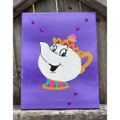 a painting of a teapot with a princess tiara on it's head