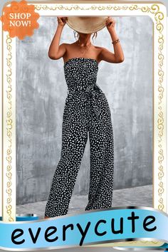 Black Leopard Print Lace-up Strapless Jumpsuit Black Bandeau Jumpsuits And Rompers For Summer, Black Bandeau Jumpsuits For Summer, Black Bandeau Strapless Jumpsuit For Spring, Black Bandeau Jumpsuits And Rompers For Spring, Chic Black Strapless Jumpsuit For Beach, Chic Black Bandeau Jumpsuits And Rompers, Chic Black Bandeau Jumpsuit, Black Strapless Jumpsuits And Rompers, Black Strapless Jumpsuit For Summer Beach Outing