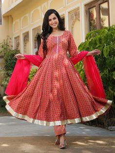 Pink Chanderi Printed & Hand Embroidered Anarkali Suit Set with Organza Dupatta Festive Anarkali Set With Printed Motifs For Diwali, Festive Printed Motifs Anarkali Set For Diwali, Eid Ankle-length Sets With Printed Motifs, Ankle-length Sets With Printed Motifs For Eid, Diwali Anarkali Kurta With Printed Motifs, Anarkali Style Festive Palazzo Set With Printed Motifs, Anarkali Chanderi Sets For Transitional Season, Anarkali Palazzo Set With Printed Motifs For Festive Occasions, Festive Anarkali Palazzo Set With Printed Motifs