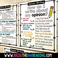 opinion writing worksheet with the words opinion and opinion written on it in two separate sections