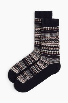 Knit socks in a soft wool blend with ribbing at top. Mens Striped Socks, Wool Blend Socks, Cashmere Socks, Mens Cashmere, Blue Socks, Pink Socks, Black Socks, Wool Socks, Striped Socks