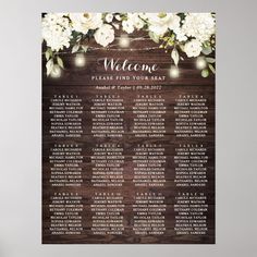 a wooden sign with lights and flowers on it that says welcome to the wedding guests