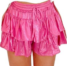 Flirtatious Shimmer Pink Skirt | Sassy Shortcake | sassyshortcake.com Chic Pink Tiered Bottoms, Pink Ruffled Tiered Skirt, Pink Tiered Ruffled Skirt, Pink Tiered Bottoms For Summer, Pink Ruffled Bottoms For Party, Pink Ruffled Mini Skirt For Night Out, Summer Party Tiered Bottoms, Chic Tiered Party Bottoms, Flirty Ruffled Party Shorts