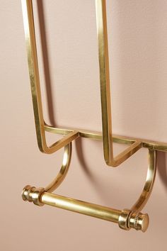 a pair of brass hooks hang on the wall