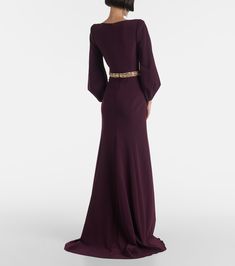 Layla crystal-embellished crêpe gown in purple - Jenny Packham | Mytheresa Crepe Maxi Dress For Gala, Floor-length Crepe Maxi Dress For Party, Formal Floor-length Crepe Dresses, Crepe Maxi Evening Dress For Party, Party Evening Maxi Dress In Crepe, Elegant Evening Crepe Maxi Dress, Elegant Crepe Maxi Dress For Evening, Crepe Maxi Dress For Cocktail Occasions, Party Crepe Evening Dress Maxi Length