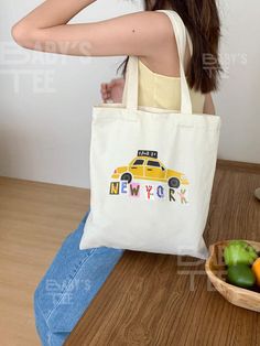 NYC Taxi Tote Bag ✺ Our 100% cotton canvas bag is the perfect blend of durability and style! Measuring 15" x 16", this tote is ideal for everyday use, whether it's carrying groceries or your daily essentials <3 ✺ ❁ Built to last! Made from heavy fabric, this sturdy bag features 20" handles crafted from the same durable canvas, ensuring it can hold up to a week's worth of shopping with ease. ❁ ✧ Stylish & versatile! Available in a natural canvas color, this bag showcases the design beautifully while staying practical for long-term use. ✧ ❣︎ Custom Bag! Want a personalized touch? Message me to create a custom design that's uniquely yours! ❣︎ Shop Policies:  ❥ Each item is made to order. Please allow 2-5 business days for production and shipping. ✺ No Returns: Due to the custom nature of our Nyc Taxi, City Canvas, Accessories Aesthetic, Aesthetic Cool, Girls Tote, Downtown Girl, Card Bag, City Girl, Daily Essentials