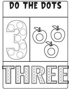 the number three worksheet for children to practice numbers 3 - 5, including apples and