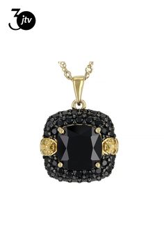 4.50ct square cushion and 1.37ctw round black spinel with .07ctw round yellow diamond accents, 18k yellow gold over sterling silver pendant with 18" Singapore chain. Measures approximately .92"L x .69"W. 2mm bail. Lobster claw clasp with a 2" extender. Finished back. Black rhodium. Black Spinel, Black Rhodium, Yellow Diamond, Sterling Silver Pendants, Silver Pendant, Yellow Gold, Yellow, Chain, Sterling Silver