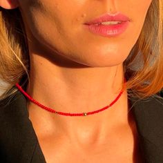 "Minimalist necklace choker red coral Natural coral Tandem with centuries of history from ancient Babylon to the present day. Silver in gilding Gold Plated Model is wearing size 16\" / 40,5 cm Coral 2 mm Bestfriend gifts dainty, birthstone, statement, simple, delicate, necklace. Gifts for her. Mothers day gift, gifts for mom" Dainty Red Round Jewelry, Adjustable Tiny Beads Jewelry Gift, Adjustable Tiny Beads Jewelry For Gifts, Handmade Adjustable Yellow Gold Necklaces, Handmade Adjustable Yellow Gold Necklace, Gold Single Strand Jewelry Gift, Gold Single Strand Jewelry As A Gift, Red Dainty Jewelry With Round Beads, Dainty Red Round Bead Jewelry