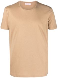 beige cotton-silk blend crew neck short sleeves straight hem Mockup Camisa, Tan T Shirt, Orlebar Brown, Color Marron, T Shirt Vest, Cotton Silk, Short Sleeves, Mens Shirts, Crew Neck