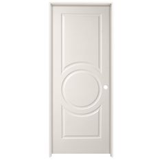 a white door with an oval design on the front and side panel, against a white background